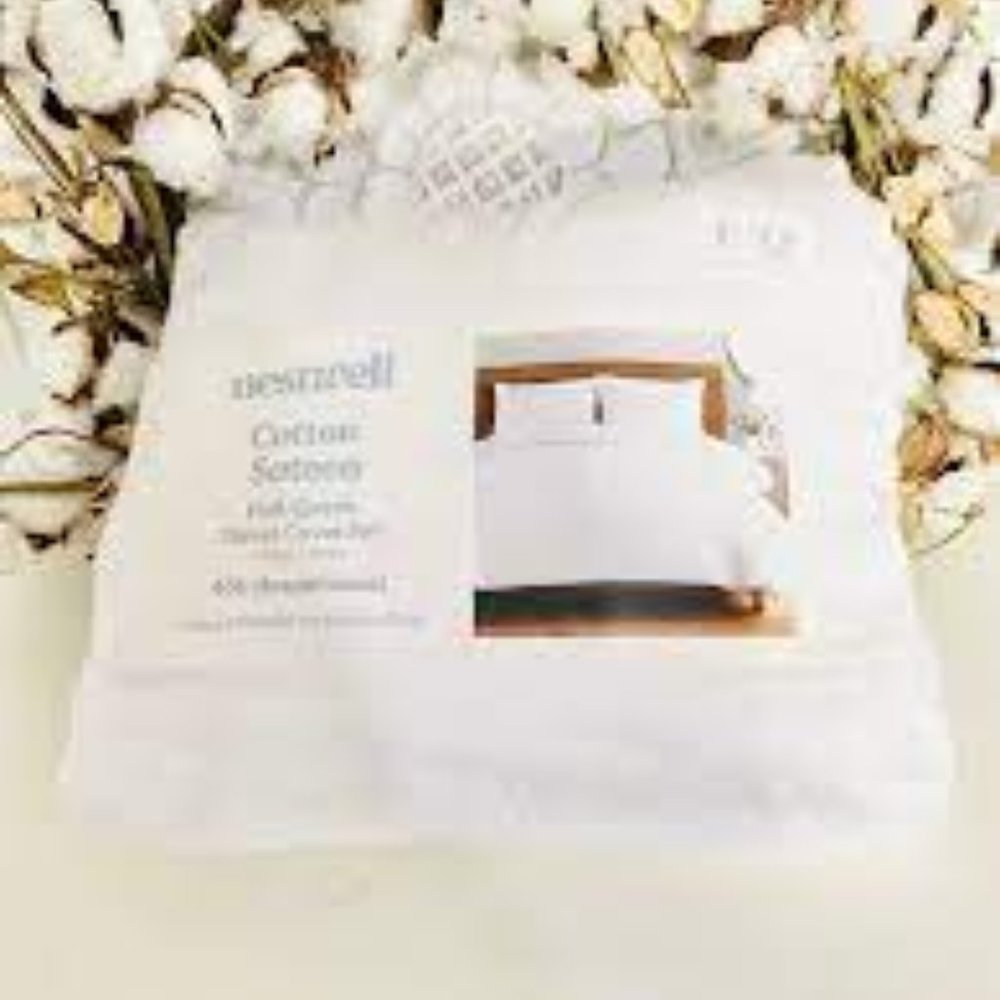 Nestwell Solid Sateen 3-Piece Full/Queen Duvet Cover Set in Bright White Stylis